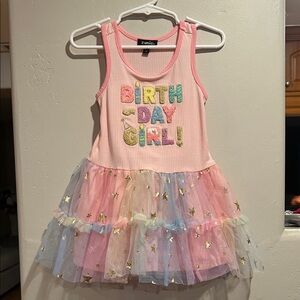 Zunie Multicolor Birthday Girl Dress with Tulle Skirt